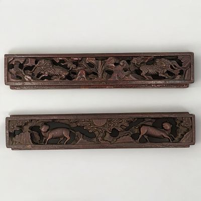 Pair Of Chinese Carved Wood Architectural Pieces, Maybe Paneling. Measures approx. 3" to 16" 