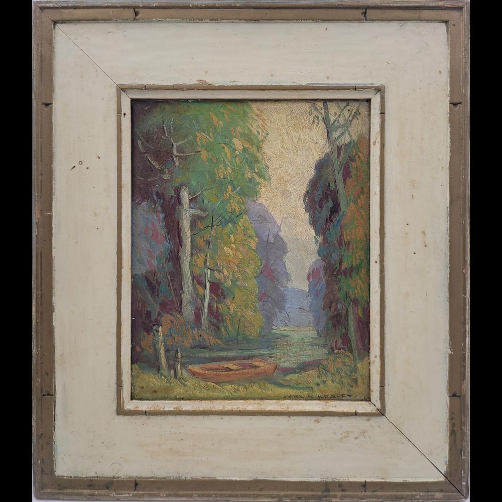 Carl Krafft (1884–1938) Signed Oil On Board Landscape Painting. Frame Measures approx. 16" X 