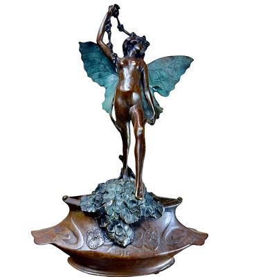 Art Nouveau Figural Nude Bronze of a Winged Nymph, by Charles (Karl) Korschann. An Art Nouveau