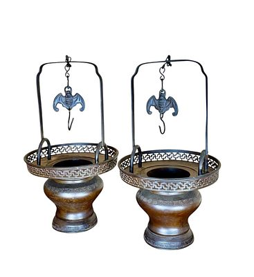 A Fine Pair Of Antique Chinese Bronze Censers, Qing Dynasty. Pair of Chinese Antique bronze