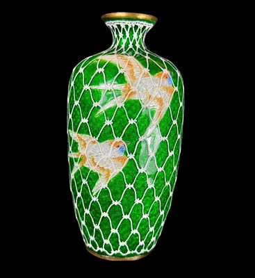 Rarest Form Meiji Period Ginbari Enamel Vase With Birds Meiji Period. Rarest form and technical