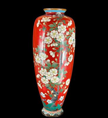 A Fine Japanese Meiji Period Cloisonne Vase, ca 1890. Japanese Meiji period 12.5" tall cloisonné
