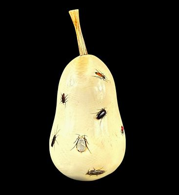 Antique Carved Fruit With Inlaid Shibayama Insects And Semi Precious Materials, Meiji Pd. Signed.
