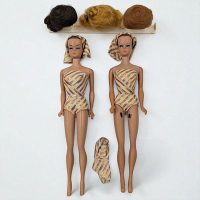 Pair Of Vintage 1960s Mattel Fashion Queen Barbie Dolls With Extra Wigs And Outfit, NO BOX. 