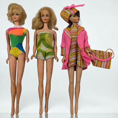 Lot Of 3 Vintage Mattel Mod Barbie Dolls, Includes Brunette, Blonde, And Rare Stacey, NO BOX. 