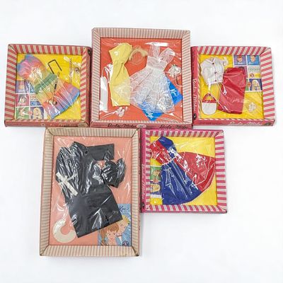 Lot Of 5 Vintage Mattel Barbie And Midge Fashion Sets, In Original Packaging And Unopened 