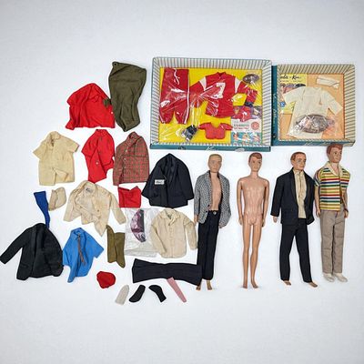 Lot Of 4 Vintage Mattel Ken And Allen Barbie Dolls With Assorted Outfits, 1960s. Includes: two 