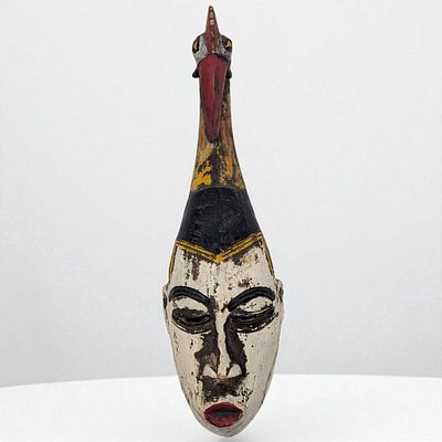 Large African Guro Tribe Mask With A White Face And Bird On Top Of The Head, From The Ivory 