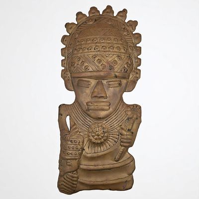 African Tribal Warrior Handmade Hammered Copper. Measures approximately 9-1/4" x 22-1/2" 