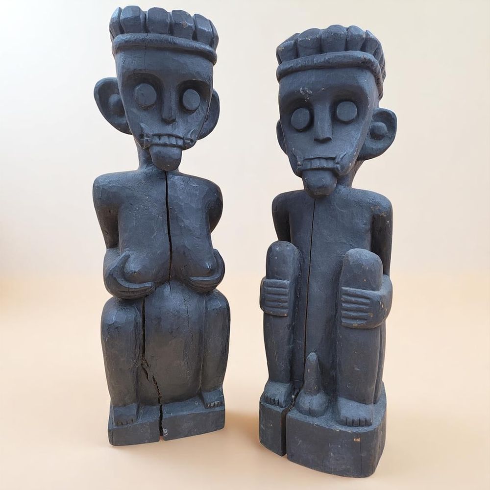 Wood Carved African Tribal Fertility Couple Sculptures. These sculptures may have been 