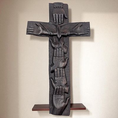 Vintage Carved Ironwood Cross, Possibly Of African Origin. Measures approx. 13 1/2" X 8". 
