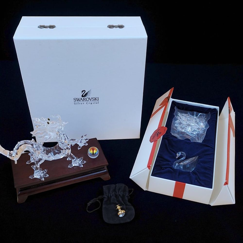 Swarovski Zodiak Dragon And Welcome Gift Swan And Heart Crystals With Original Boxes. Boxes 