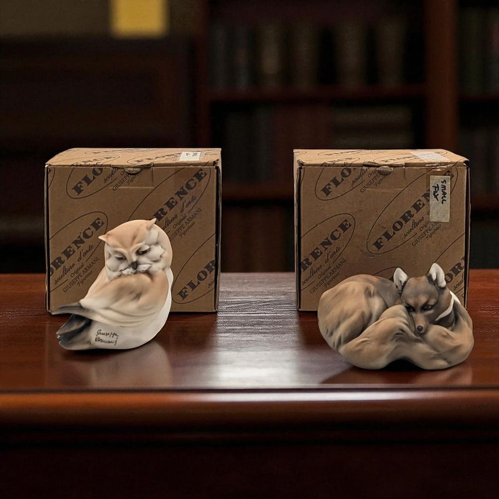 Giuseppe Armani Figurines: "Small Fox" 7888P And "Small Owl" 7876P In Original Boxes. Boxes 