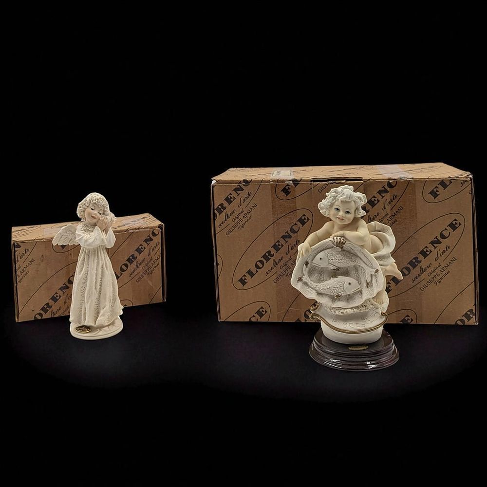 Giuseppe Armani Figurines: "Cherub With Dove" 721B And "Pisces" 528F With Original Boxes. 