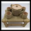 Chinese Bamboo Design Yixing Clay Teapot Set With Impressed Seal Mark. There are six pieces to Image - 1