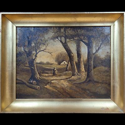 Vintage Oil On Canvas Landscape Painting. Measures approx. 21.5" X 17.5" sight 13" X 17" 
