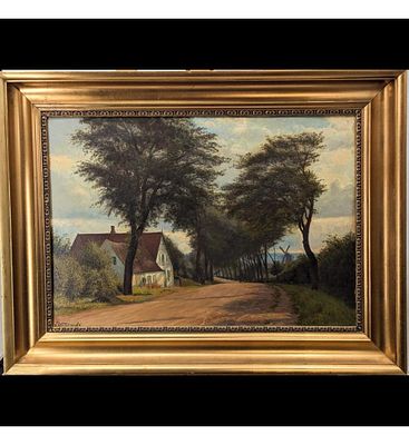 Signed Emil Wennerwald (Danish 1859-1934) Oil On Canvas Landscape Painting. Measures approx. 