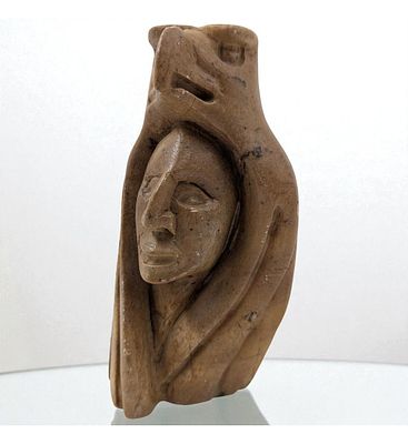 Vintage Signed Cleveland Sandy (Canadian / Iroquois, 1949-2015) Carved Soapstone Figural Sculpture. 