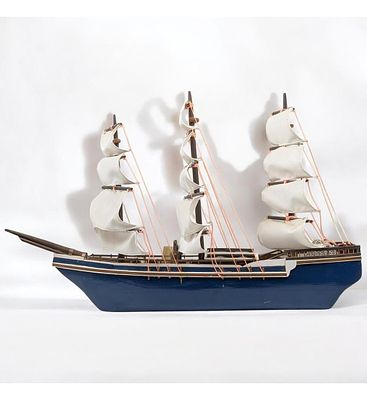 Large Antique Solid One Piece Table Top Ship Model, PICK UP ONLY. Measures approx. 22" X 36". 