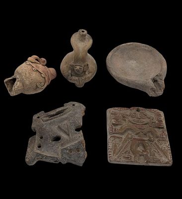Lot Of 5 Pre-Columbian Pottery / Terra Cotta Sculptures And Vessels. Measures approx. 5 1/4" X 