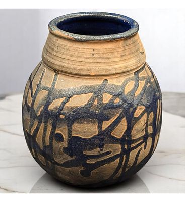 Vintage Pit Fire Art Pottery Vase, Signed John, Last Name Illegible. Measures approx. 8" X 6". 