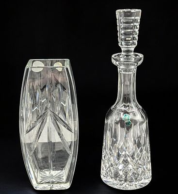 Vintage Waterford Crystal Vase And Decanter w/ Stopper. Measures approx. 4-1/2" X 10" and 