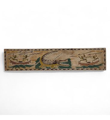 Palau Micronesia Wood Carved Story Board Panel. Measures approximately 25" x 5-1/2". 
Please 