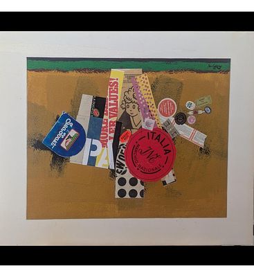 Lot Of 3 American Jon Henry 1916-90 Collage Mixed Media Paintings, Signed And Dated. Includes 