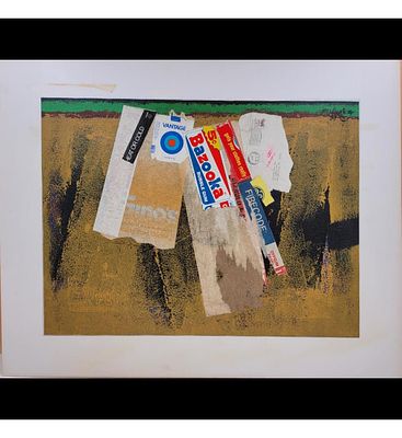 Lot Of 3 American Jon Henry 1916-90 Collage Mixed Media Paintings, Signed And Dated. Includes 