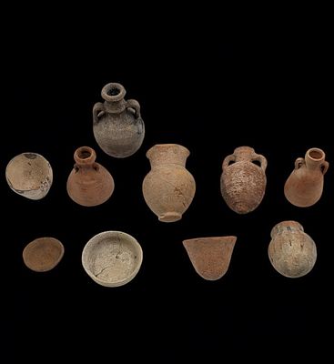 Lot Of 10 Old Pottery Miniature Vases / Vessel, Some Roman Amphora. Measures approx. 1" X 2 