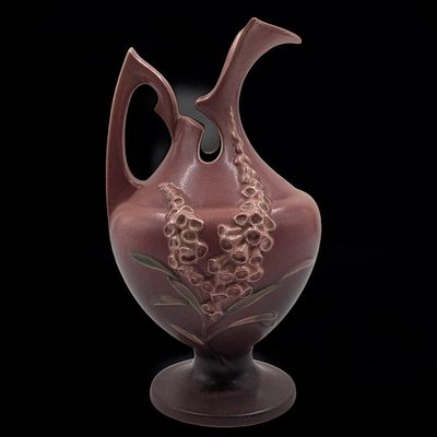 Vintage Roseville Pottery Pink Foxglove Ewer. Measures approx. 10 1/2" X 6". 
Please copy and 