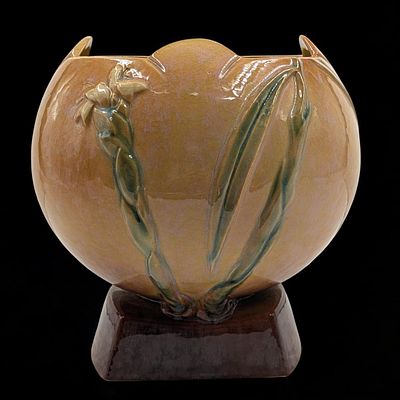 Vintage Roseville Wincraft Yellow / Green Art Pottery Bowl Vase. Measures approx. 8 1/2" X 8". 