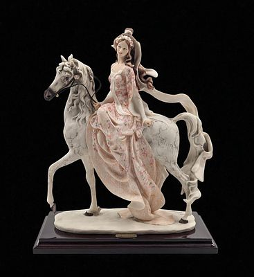 Giuseppe Armani Figurine: "Lady On Horse" 695C With Original Box. Box measures approx. 13 1/2" 
