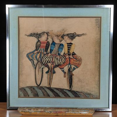 Bolivian Artist Graciela Rodo Boulanger Digital Print "Holiday On Wheels". Measures approx. 30" 