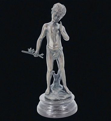 French-A Moreau Bronze Figure Of A Boy With 2 Birds Signed. Measure 14 3/4" Tall Overall. 