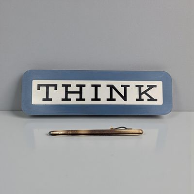 Pair Of Vintage IBM Honorary Pieces, IBM "Think" Sign And A 1948 Sterling Silver Mechanical Pencil. 