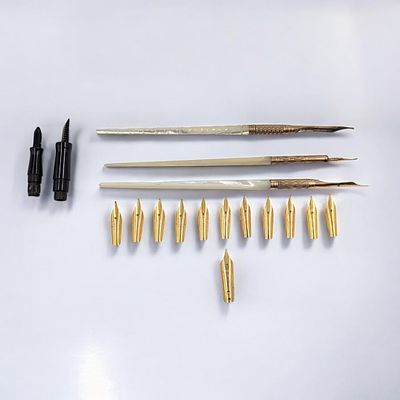 Lot Of 3 Mother Of Pearl Drip Pens With Extra Pen Accessories, One 14K Gold Nib. ***DUE TO THIS 