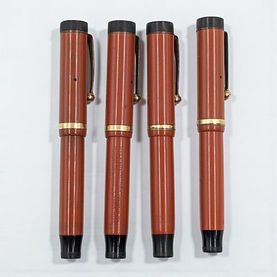 Lot Of 4 Antique 1920s Parker Duofold Jr Orange Lucky Curve Fountain Pens, Used Condition. 