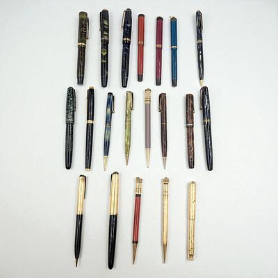 Large Lot Of Vintage Parker Fountain Pens And Mechanical Pencils, Used Condition, 20 Pens 
