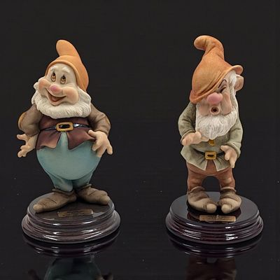 Signed Giuseppe Armani Figurines: Walt Disney's "Sneezy" 914C & "Happy" 327C With Original Boxes. 