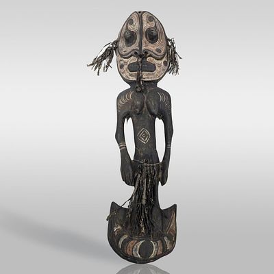 Papua New Guinean Carved Wood Feminine Ancestral Food Hook. Measures approx. 24 1/2" long. 