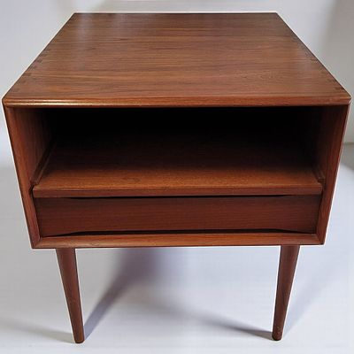 Mid Century Danish Teak Nightstand. Measures approx. 24" X 22" X 26". 
Please copy and paste 