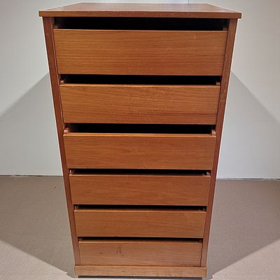 Mid Century Teak Lingerie 6 Drawer Chest. Measures approx. 38" X 20" X 20". 
Please copy and 