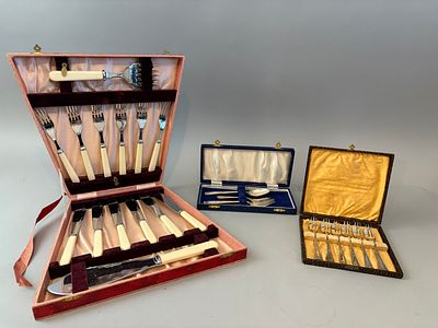 Three Cased Sets of cutlery, including a Fish Service Canteen. A collection of three cased sets 