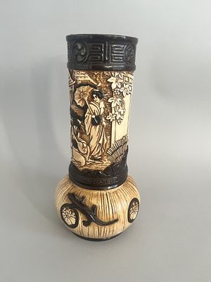 A Bretby English Art Pottery Japonisme Oriental Vase, model 2813. Two-tone glazed ceramic vase 