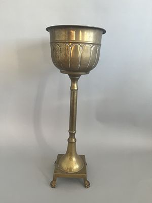 A Brass Columnar Jardiniere or Wine Bucket with Paw Feet. A freestanding brass columnar 