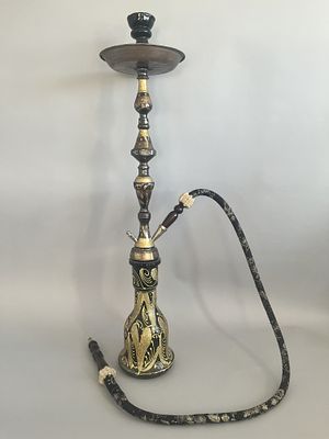 A Farida Hand Painted Brass and Glass Hookah. A traditional-style hookah or shisha pipe by 