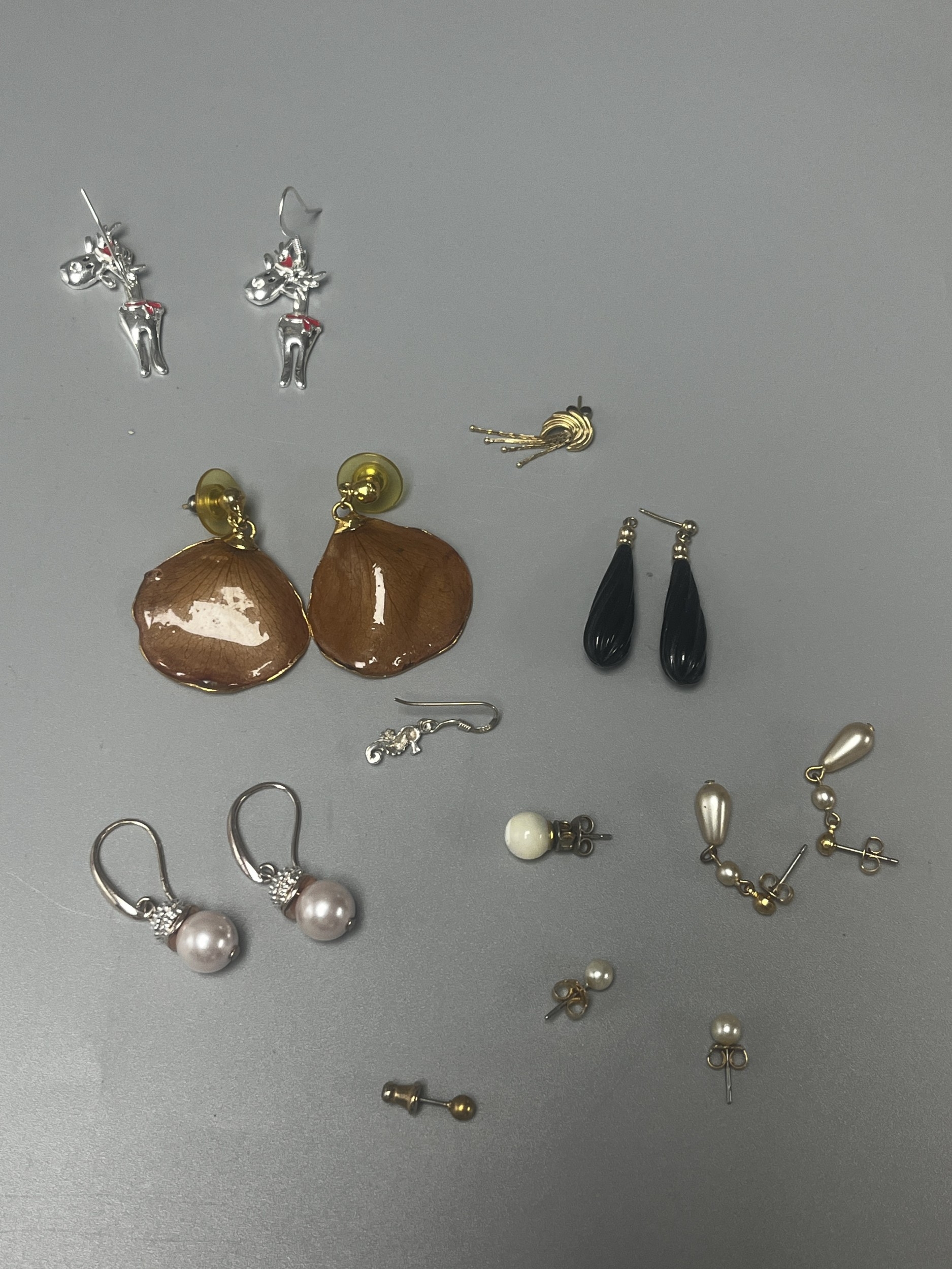 An Assortment of Costume Jewellery Earrings Including Faux Pearl and Lacquered