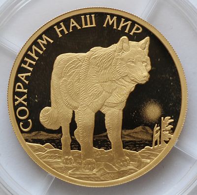 100 рублей 2020 года. Полярный волк. Золото