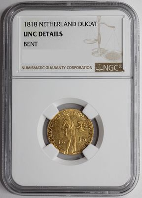 Дукат 1818 года в слабе NGC UNC det. Bent. Золото. CONCATENATE(A1163,"!",#REF!)